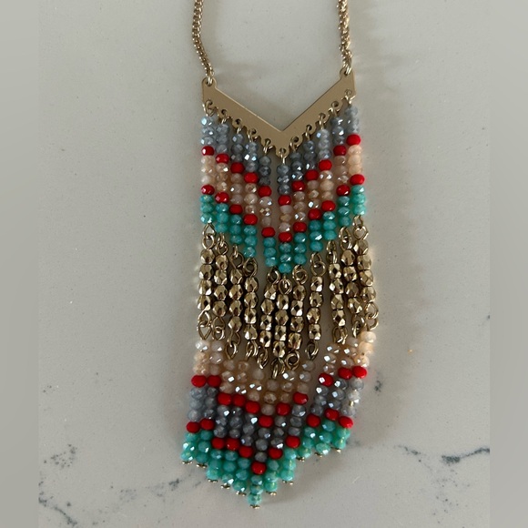 Premier Designs Jewelry - Beaded Chevron Boho Necklace Gold Tone Premier Designs